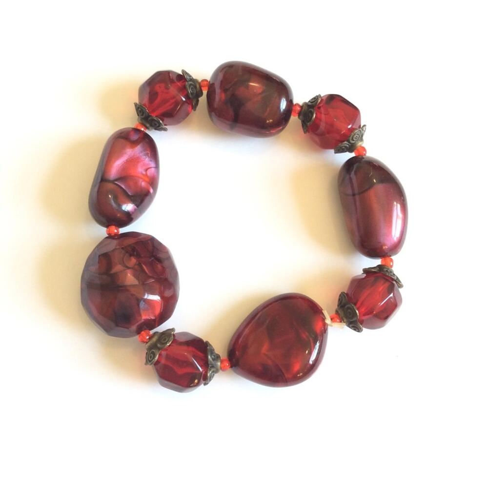 Pearlescent Red Stone Stretch Handmade Bracelet